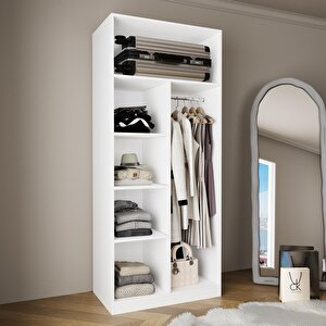 Ka3040 Goss 90cm Kapaksız Boy Askılı Gardırop,raflı Giyinme Dolabı,beyaz Modern Kıyafet Dolabı