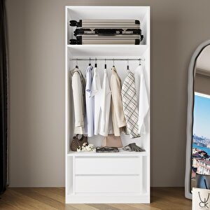 Ka5040 Goss 90 Cm Kapaksız,askılı,çekmeceli Tekli Gardırop,beyaz Modern Tasarım Giyinme Dolabı