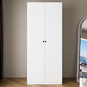 Ka6040 Goss 90 Cm Kapaklı,2 Çekmeceli, Askılı Ve Raflı Beyaz Dolap, Modern Yatak Odası Gardırobu