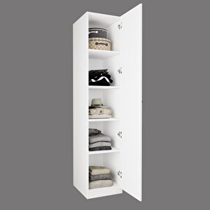 Ka2040 Goss 45cm Tek Kapaklı Dar Raflı Gardırop, 5 Raflı, Sağ/sol Kapak Seçenekli, Beyaz Dolap