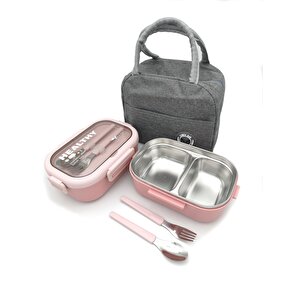 Isı Yalıtımlı Termal Çantalı Çelik Lunch Box – Bpa’sız, Sızdırmaz, Çok Bölmeli Yemek Kabı Pembe