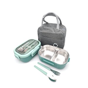 Isı Yalıtımlı Termal Çantalı Çelik Lunch Box – Bpa’sız, Sızdırmaz, Çok Bölmeli Yemek Kabı Su Yeşili