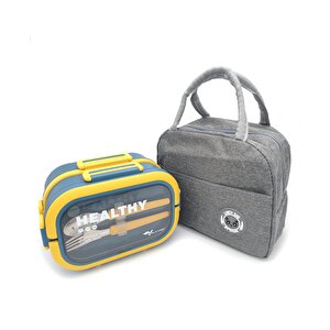 Valkyrie 304 Çelik Bölmeli Lunch Box Seti | Termal Çantalı, Bölmeli, Çatal Kaşıklı, Sızdırmaz Yemek Kabı Sarı-yeşil