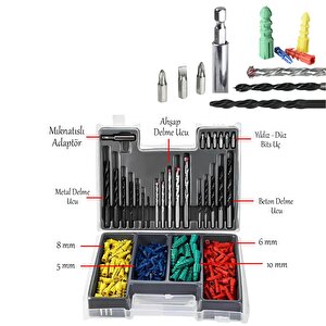 Kapsamlı Matkap Ucu Set Duvar Metal Ahşap 17'li Delme 4 Çeşit Dübel 6 Farklı Yıldız Düz Bits Uç Organizer