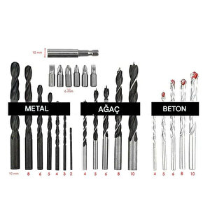 Kapsamlı Matkap Ucu Set Duvar Metal Ahşap 17'li Delme 4 Çeşit Dübel 6 Farklı Yıldız Düz Bits Uç Organizer