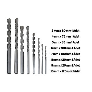 8 Parça Beton Delme Matkap Ucu Set 8 'li Paket Betonarme Prekast Duvar Delme 3 4 5 6 7 8 9 10 Mm Çap