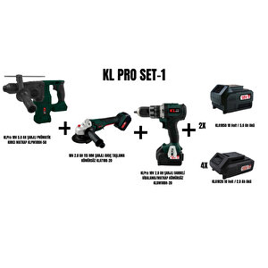 Klpro Set-1 (şarjli Pnömati̇k Kirici Matkap+115 Mm Şarjli Avuç Taşlama kömürsüz+şarjli Darbeli̇ Matkap Kömürsüz)