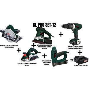Klpro Set-12 (1350 W 185 Mm Elektri̇kli̇ Dai̇re Testere+850 W Planya Maki̇nasi+450 W 150 Mm Eksantri̇k Zimpara Maki̇nasi+elektri̇kli̇ Çi̇vi̇ Zimba Tabancasi+şarjli Darbeli̇ Matkap)