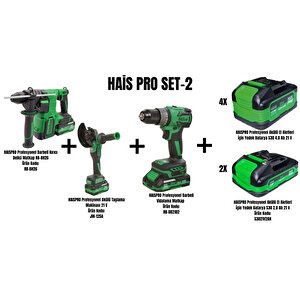 Haispro Set-2 (akülü Taşlama Jm-125a+darbeli̇ Kirici Deli̇ci̇ Matkap Rb-bh26+akülü Darbeli̇ Matkap Rb-db2102