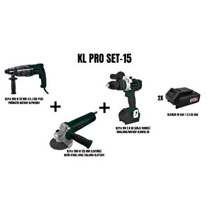 Klpro Set-15 (950 W 28 Mm 4.0 J Sds Plus Pnömati̇k Kirici Matkap+1100 W 125 Mm Elektri̇kli̇ Devi̇r Ayarli Avuç Taşlama+şarjli Darbeli̇ Vi̇dalama/matkap Kömürsüz)