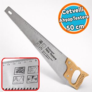 Pala Testere Ağaç Tahta Sunta Bağ Dal Kesme Budama Güçlü Çapraz Dişli Cetvel Ölçme Ahşap Saplı 50 Cm