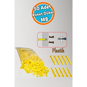 (50 Adet) Plastik Roket Dübel M8 Mantar Kanatlı Dübeller Vida Sabitleme Bağlantı Elemanı