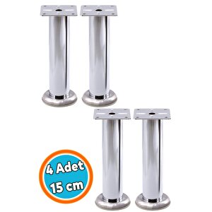 Mobilya Ayağı Koltuk Kanepe Dayanıklı Tv Ünite Ayağı Ayakları Tablalı Krom Metal 15 Cm Gümüş 4 Adet