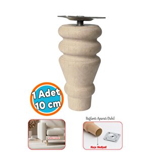 Doğal Boyasız Ahşap Ayak Silindir Mobilya Koltuk Kanepe Ayağı Metal Montaj Aparat & Keçe Bohem 10 Cm