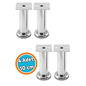 Mobilya Ayağı Koltuk Kanepe Dayanıklı Tv Ünite Ayağı Ayakları Tablalı Krom 10 Cm  4 Adet Metal Gümüş