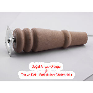 Doğal Ahşap Ayak (4 Adet) Silindir Mobilya Koltuk Kanepe Ayağı Metal Montaj Aparat Keçe Bohem 15 Cm