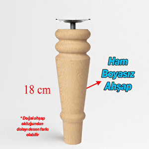Doğal Boyasız Ahşap Ayak Silindir Mobilya Koltuk Kanepe Ayağı Metal Montaj Aparat & Keçe 18 Cm Bohem