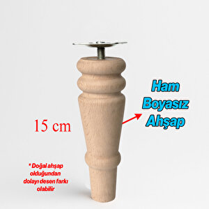 Doğal Boyasız Ahşap Ayak Silindir Mobilya Koltuk Kanepe Ayağı Metal Montaj Aparat & Keçe Bohem 15 Cm