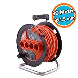 Seyyar Plastik Makaralı Uzatma Kablosu 3x1.5 Mm 30 Metre Termal Sigortalı 4 Prizli Cca Monofaze