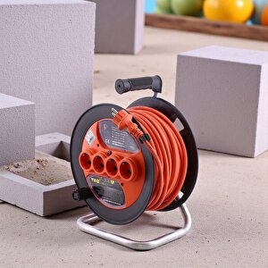 Seyyar Plastik Makaralı Uzatma Kablosu 3x1.5 Mm 30 Metre Termal Sigortalı 4 Prizli Cca Monofaze