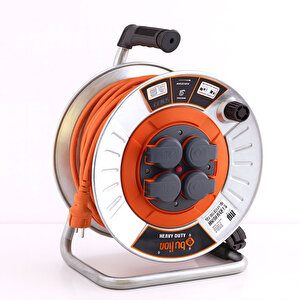 Metal Seyyar Makaralı Uzatma Kablosu % 100 Bakir 40 Metre 3x2.5 Mm Termal Sigortalı Kapaklı 4 Prizli