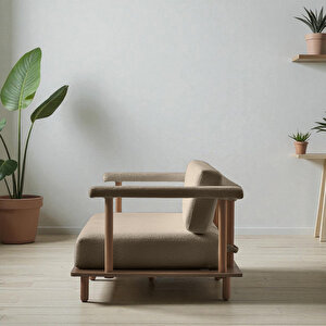 Eymense Pia İkili Koltuk + Puf Sütlü Kahve