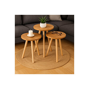 Yan Sehpa Ve Zigon Sehpa Ahşap Ayaklı Çam 3'lü Yuvarlak