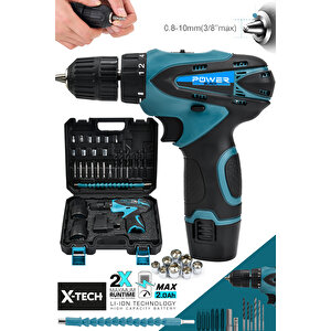 Pro-xxc-line 58 Vf 5 Ah Çift Akülü Metal Şanzıman 24 Parça Akülü Vidalama Şarjlı Matkap Powerblack