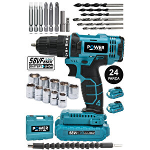 Pro-xxc-line Germany Technology Çift Akülü Şarjlı Matkap 24 Parça 58 Vf 5 Ah Powerblack