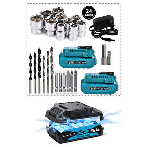 Pro-xxc-line Germany Technology Çift Akülü Şarjlı Matkap 24 Parça 58 Vf 5 Ah Powerblack