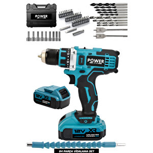 Çelik Mandren Çift Akülü Darbesiz 82 Parça Set Hediyeli Şarjlı Matkap Mavi