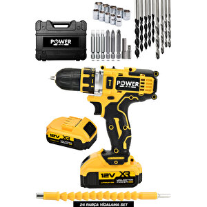 Şarjlı Matkap Çift Akülü 24 Parça Plastik Mandren Sarı