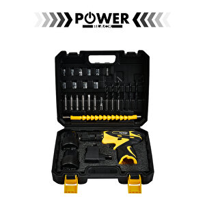 Şarjlı Matkap 24v 4ah Lion Armut Batarya Metal Şanzuman Çift Akülü Vidalama 24 Parça Set Sarı