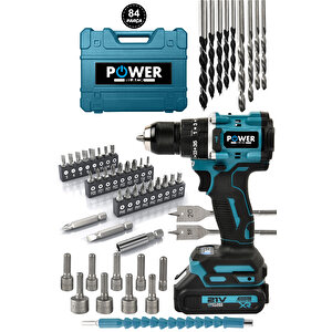 21v Çelik Mandren Kömürsüz Motor Darbeli Şarjlı Matkap Vidalama Mavi 84 Parça