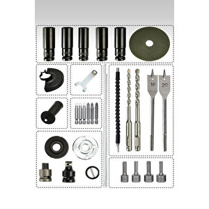 3 Lü Set Torklu Vidalama Somun Sıkma Şarjlı Matkap 2-26mm Şarjlı Taşlama 125mm