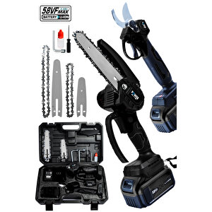 2 Li Set 58 Vf 5 Ah Çift Akülü Çelik Şanzıman Şarjlı Dal Budama &testeresi Si̇yah