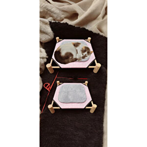 Patili Dostumuzun Rahat Edebileceği Ahşap Peluş Matlı Yıkanabilir Evcil Kedi Yatağı