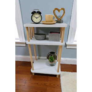 Yüksek Yan Sehpa Beyaz Komodin 3 Katlı Çevir Kur Özel Tasarım Ahşap Ayaklı