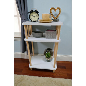 Yüksek Yan Sehpa Beyaz Komodin 3 Katlı Çevir Kur Özel Tasarım Ahşap Ayaklı