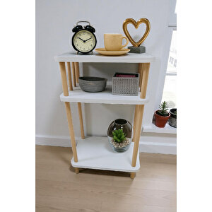 Yüksek Yan Sehpa Beyaz Komodin 3 Katlı Çevir Kur Özel Tasarım Ahşap Ayaklı