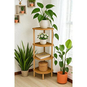 4lü Köşe Komodin Raf Ahşap Ayaklı Atlantik Çam Desenli