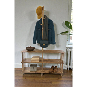 Enorme Ahşap Ayaklı Portmanto Askılık Atlantik Çam Desenli Kayın Ağacı Ayaklı