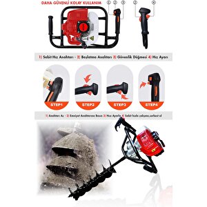 Benzinli Toprak Burgu Makinesi 100 Mm 15 Cm Delme Ucu 1,6 Kw Motor Gücü Extra Güçlü