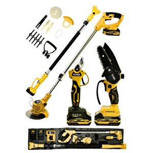 Profesyonel 3'lü Set 21v Teleskopik Bağ Makası & Çim Biçme Makinesi & Budama Testeresi