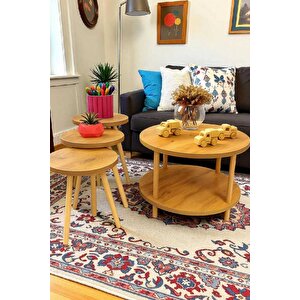 Kendin Kur Orta Sehpa Zigon Yan Sehpa Atlantik Çam Desenli Ahşap Ayaklı