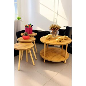 Kendin Kur Orta Sehpa Zigon Yan Sehpa Atlantik Çam Desenli Ahşap Ayaklı