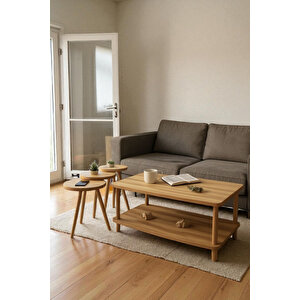 Orta Sehpa Yan Sehpa Zi̇gon Sehpa Takimli Ahşap Ayakli Atlanti̇k Çam Desenli̇