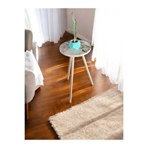 Yüksek Yan Sehpa, Balkon Oturma Odası Sehpası Beyaz Mermer Desenli Sehpa