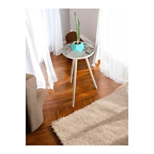 Yüksek Yan Sehpa, Balkon Oturma Odası Sehpası Beyaz Mermer Desenli Sehpa