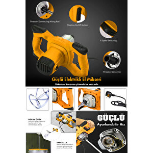 1800 W Devir Ayarlı Elektrikli Alçı Boya Ve Harç Karıştırıcı Mikser-sari